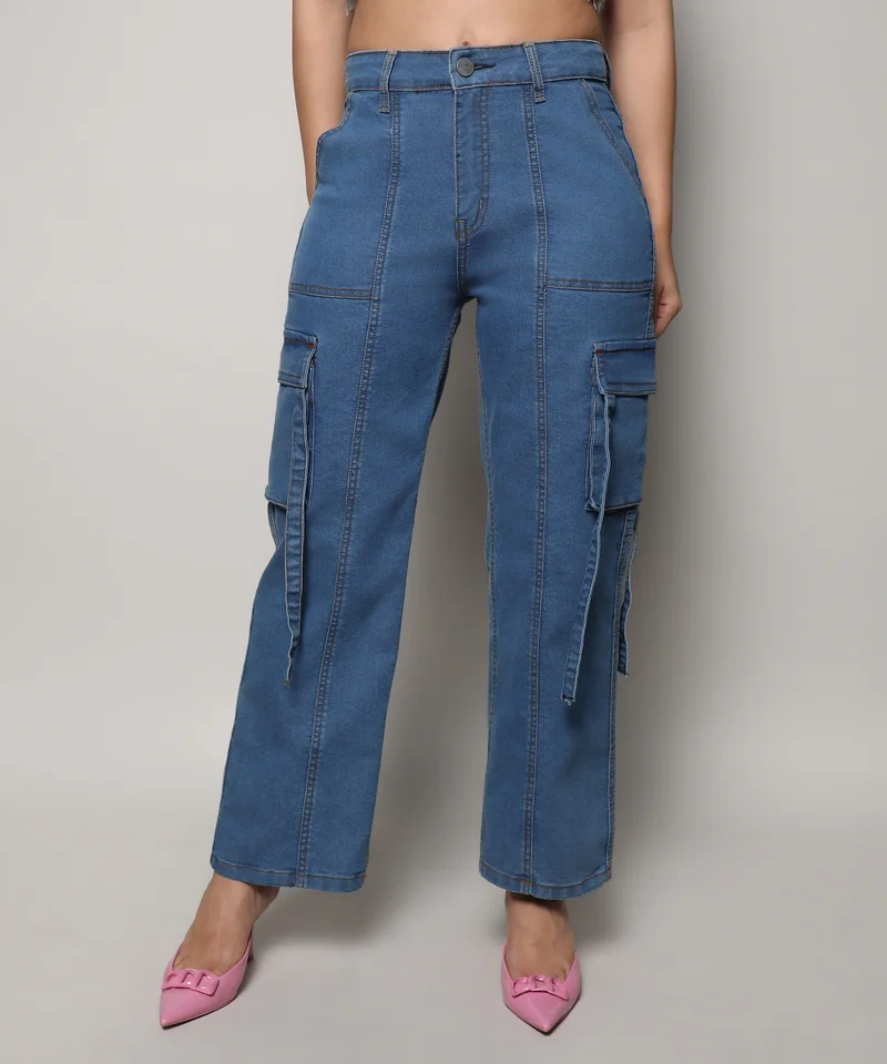 كامبوس سوترا جينز نسائي أزرق بروسي مستقيم بقصة كارغو