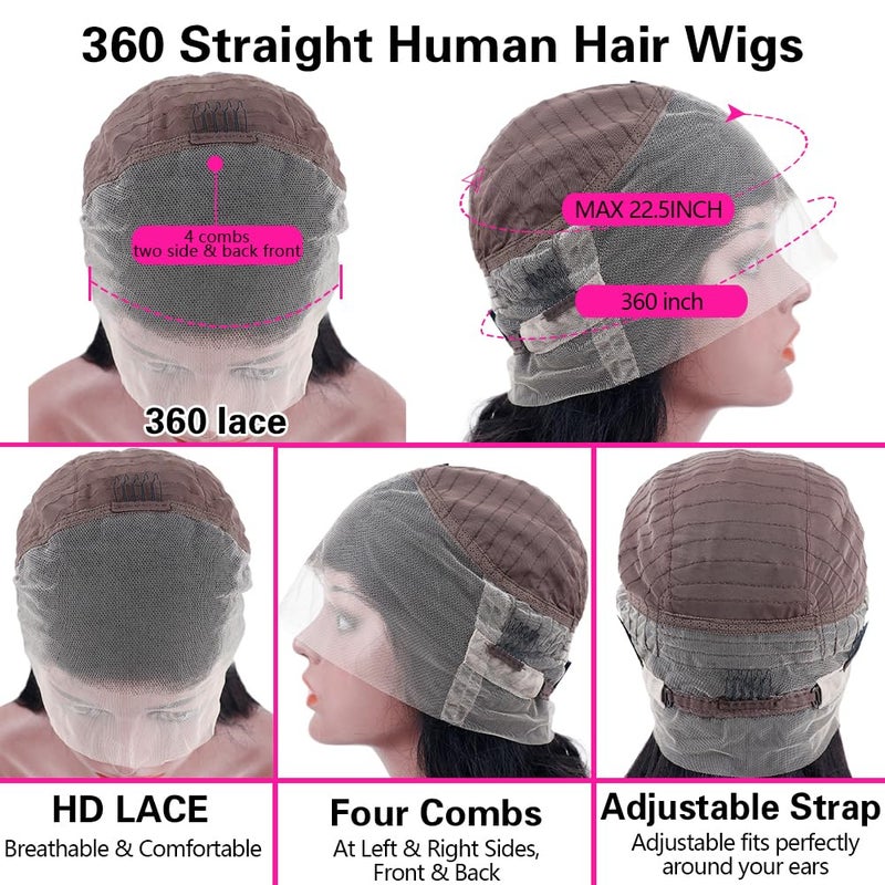 sdamey 360 Straight Lace Front Wigs Human Hair HD Transparant Full Lace Wigs For Women 200 Density Wigs Human Hair Pre Plucked With Baby Hair 12A Brazilian Virgin Hair Natural Color 20inch - Image 3