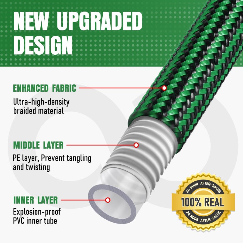 EOOIO Garden Hose 25 ft NON-EXPANDABLE Water Hose, Flexible & Lightweight Kink Resistant Hybrid Hose, Leak-Proof Heavy Duty, Super Durable Fabric with 3/4" Solid Brass Connectors - Image 5