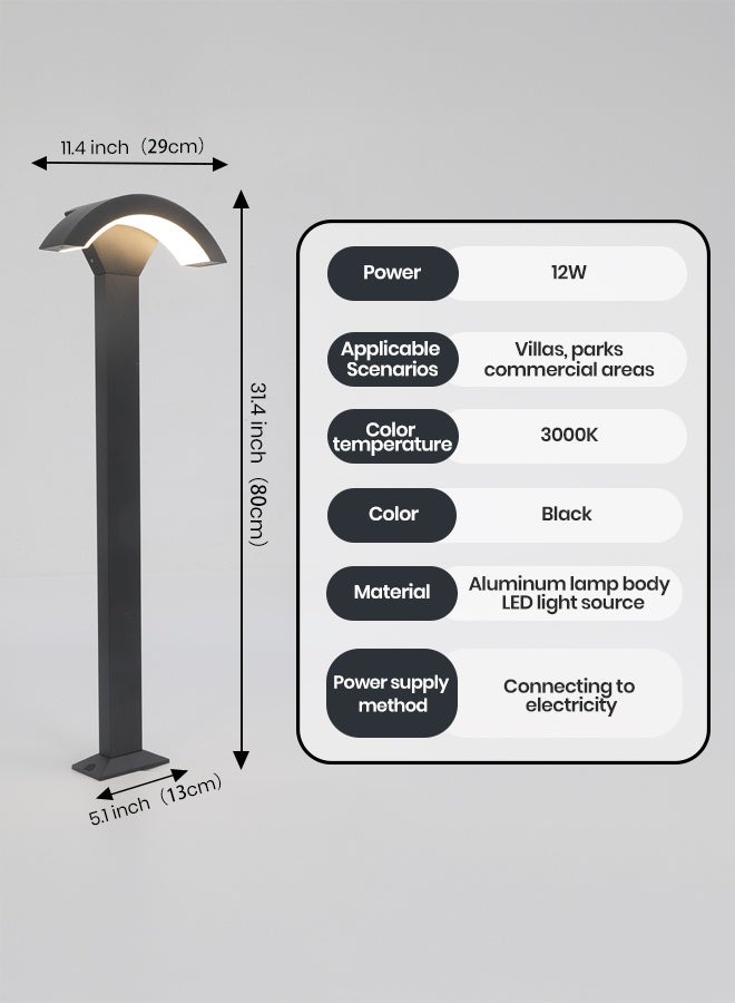 YATAI LIGHTING ضوء عمود خارجي LED أسود، 80 سم، مصباح طريق مستطيل حديث 12 واط، إضاءة حديقة مقاومة للماء IP65 للفيلات والحدائق والممرات والمداخل، 3000 كلفن دافئ - Image 2
