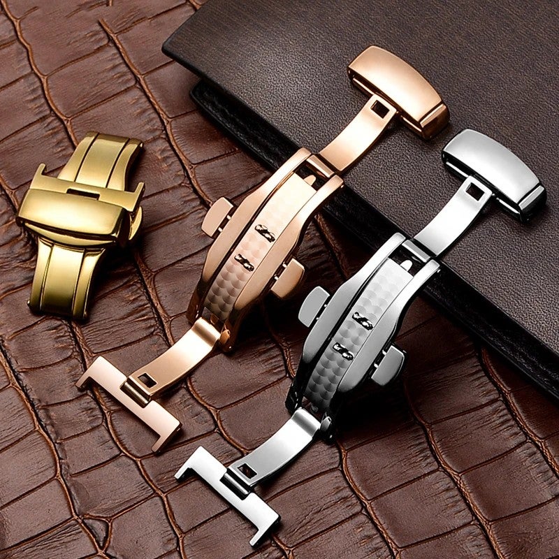 Bluejw Butterfly Buckle Watch Band with Double Push Button Fold Clasp for Easy Strap Replacement – 12mm 14mm 16mm 18mm 20mm Width Options in Rose Gold & Silver - Image 3