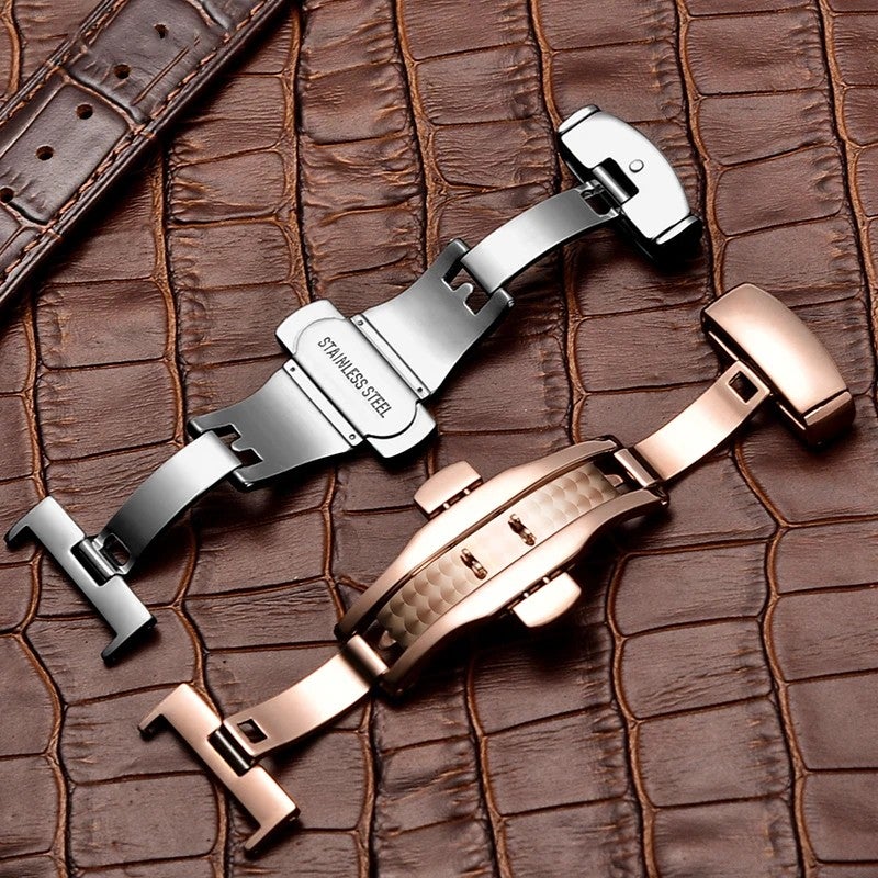 Bluejw Butterfly Buckle Watch Band with Double Push Button Fold Clasp for Easy Strap Replacement – 12mm 14mm 16mm 18mm 20mm Width Options in Rose Gold & Silver - Image 4