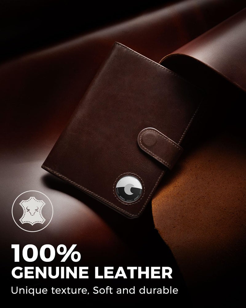 LORZOR Passport Holder for Travel: Full Grain Leather Passport Cover with Airtag Holder Magnetic Buckle for Men - RFID Blocking Bifold Wallet for Air Ticket Card Cash Coin (Brown) - Image 2