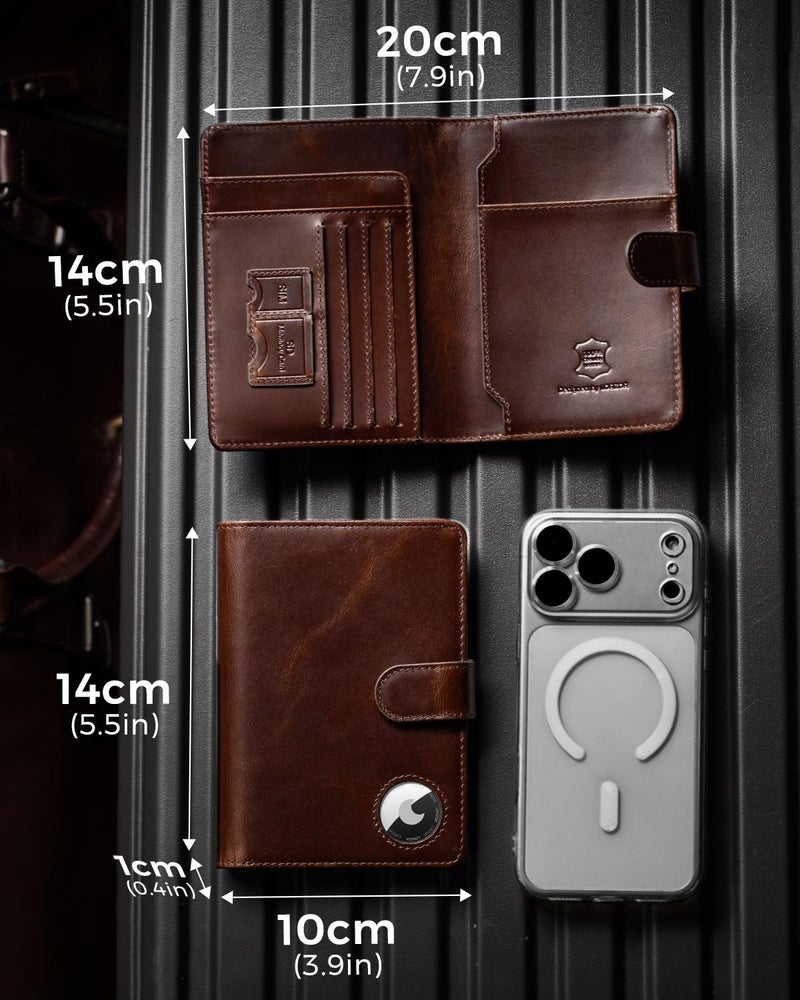 LORZOR Passport Holder for Travel: Full Grain Leather Passport Cover with Airtag Holder Magnetic Buckle for Men - RFID Blocking Bifold Wallet for Air Ticket Card Cash Coin (Brown) - Image 4