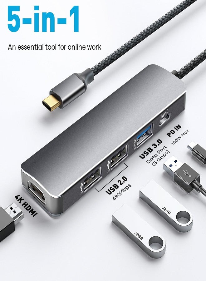 REBORN USB C Hub 5-in-1 for Laptops, 4K HDMI Multiport Adapter with 100W Power Delivery, USBC & USBA Data Ports USB C Dongle for MacBook Pro/Air, iPad Pro, iMac, iPhone 15 Pro/Pro Max, XPS, Thinkpad - Image 2