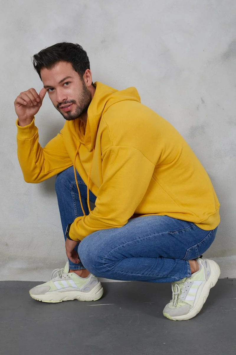 Twenty3 Men's Oversize Hooded Kangaroo Pocket Ribbed Long Sleeve Basic Sweatshirt