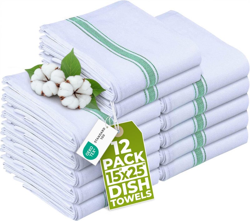 Utopia Towels Green Dish Towels [12 Pack - 15 x 25 Inches] 100% Ring Spun Cotton Highly Absorbent & Reusable Cleaning Bar, Tea, Kitchen and Dishcloths Set - 200 GSM - Image 1