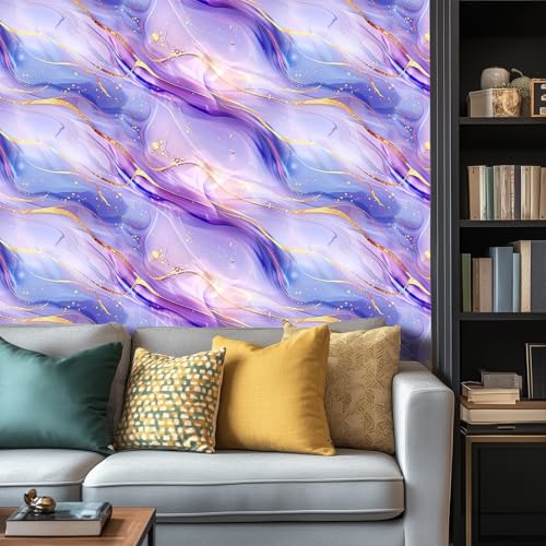 HOMETITUTE Purple Blue Gold Marble Wallpaper Peel and Stick Abstract Fluid Art Contact Paper SelfAdhesive Removable Vinyl Wallpaper for Walls Countertops CabinetsHome Decor 157x394 - Image 3