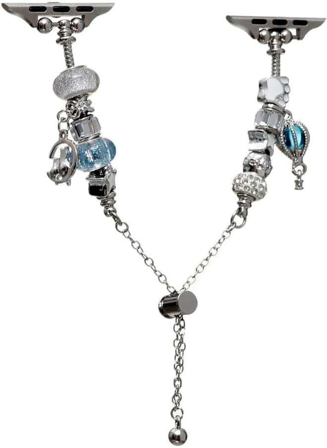 Generic - Metal Strap With Pendants For Smart Watches 42,44,45,49Mm,Silver&Turquoise,Mms-129 - Image 1