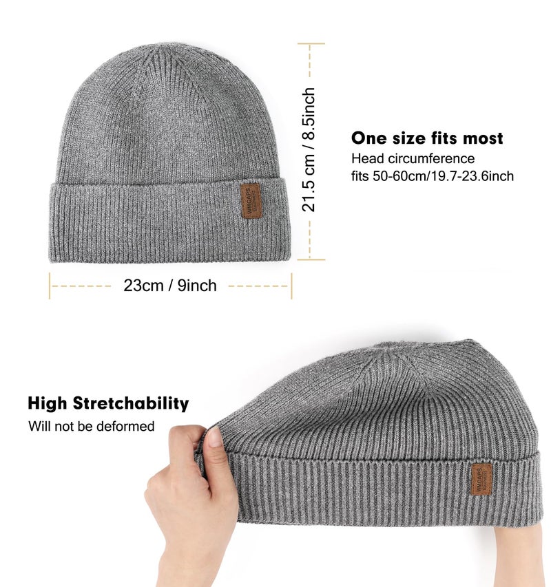 Wmcaps Winter Beanie for Men Women, Fleece Lined Beanie Soft Warm Knit Hat Ski Stocking Cuffed Cap (Grey) - Image 3