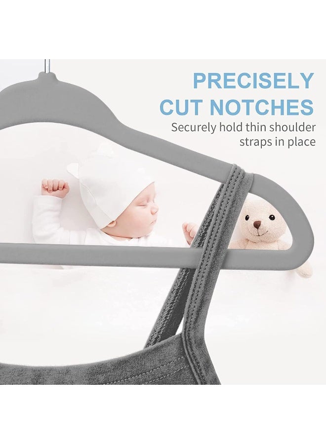 Red Dot Gift 10-Pack Baby Velvet Hangers - Nursery Clothes Hangers Non Slip Toddler Hangers, 360 Chrome Swivel Hook (Grey, 28 cm) - Image 3