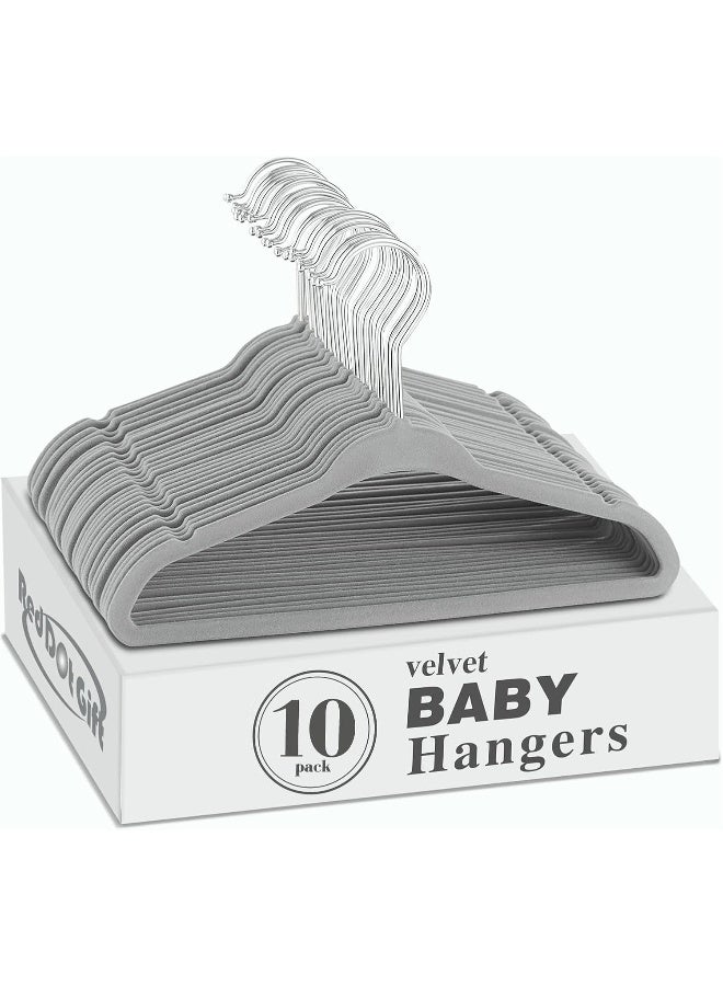 Red Dot Gift 10-Pack Baby Velvet Hangers - Nursery Clothes Hangers Non Slip Toddler Hangers, 360 Chrome Swivel Hook (Grey, 28 cm) - Image 1