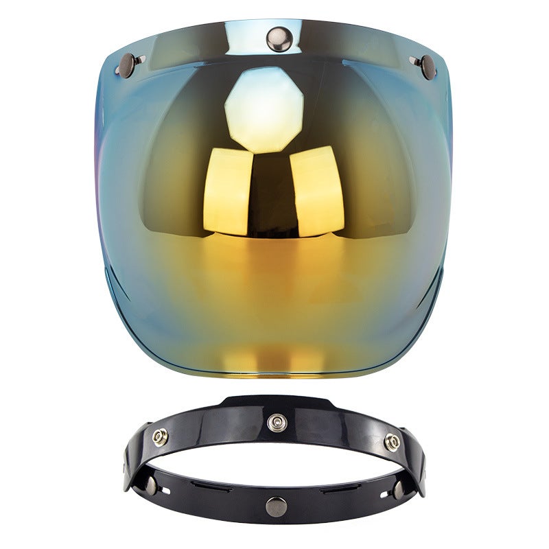 Generic Retro Bubble Visor Motorcycle Helmet Lens Kit Gold Black bracket