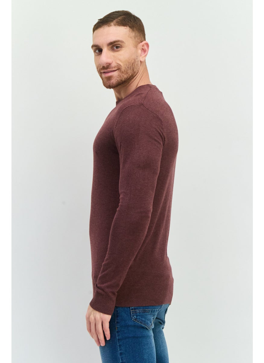 French Connection Men Crew Neck Knitted Sweater, Heather Maroon  - Image 2