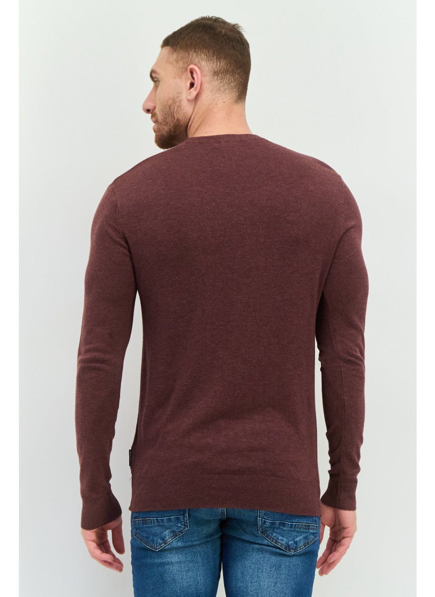 French Connection Men Crew Neck Knitted Sweater, Heather Maroon  - Image 4