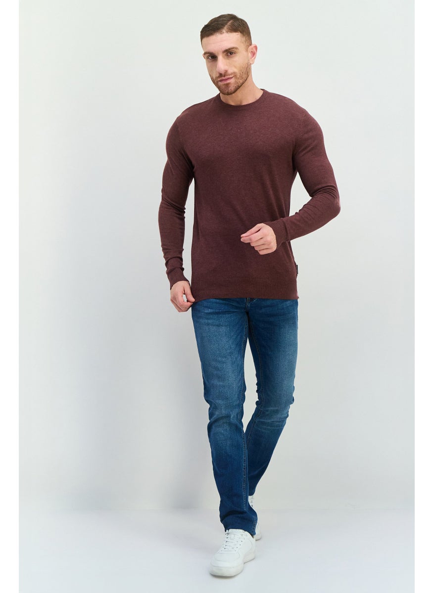 French Connection Men Crew Neck Knitted Sweater, Heather Maroon  - Image 3