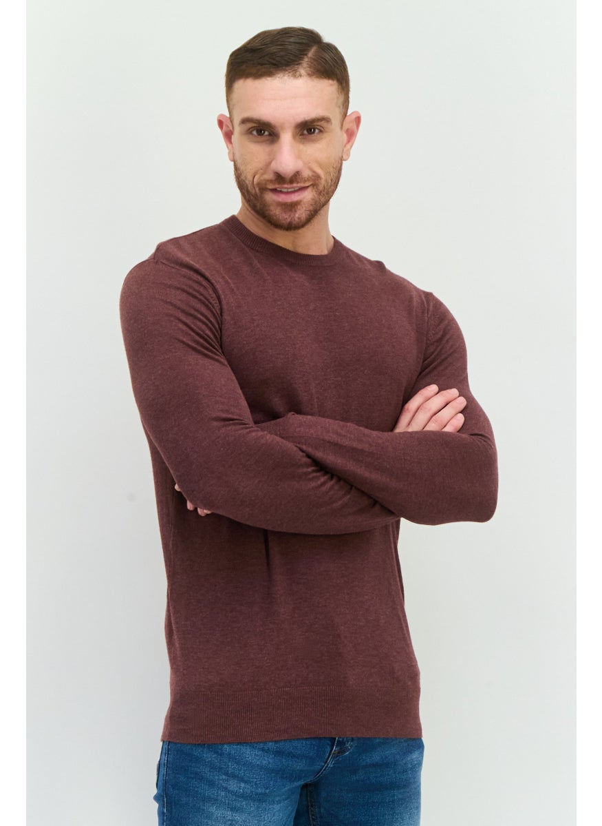 French Connection Men Crew Neck Knitted Sweater, Heather Maroon  - Image 1