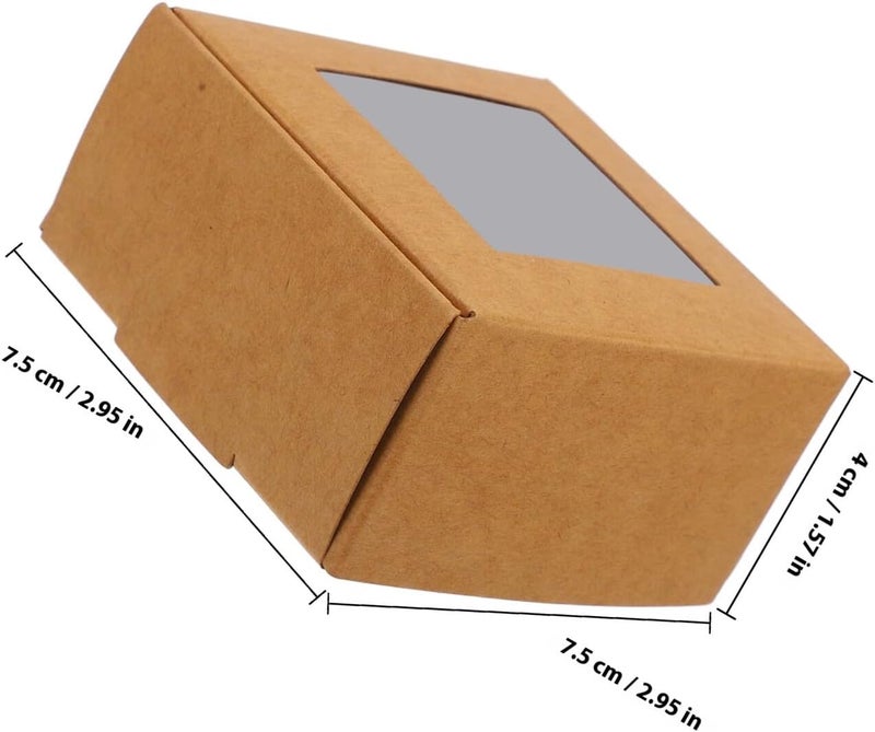 SHOWERORO 50pcs Kraft Paper Treat Boxes with Window 7.5x7.5x4cm Mini Paper Soap and Cookie Packaging Boxes for Party Favors Dessert Storage and Handmade Wrapping - Image 2