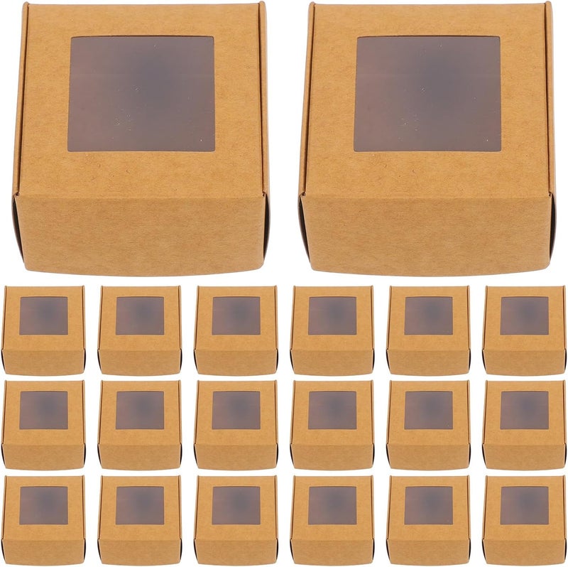 SHOWERORO 50pcs Kraft Paper Treat Boxes with Window 7.5x7.5x4cm Mini Paper Soap and Cookie Packaging Boxes for Party Favors Dessert Storage and Handmade Wrapping - Image 1