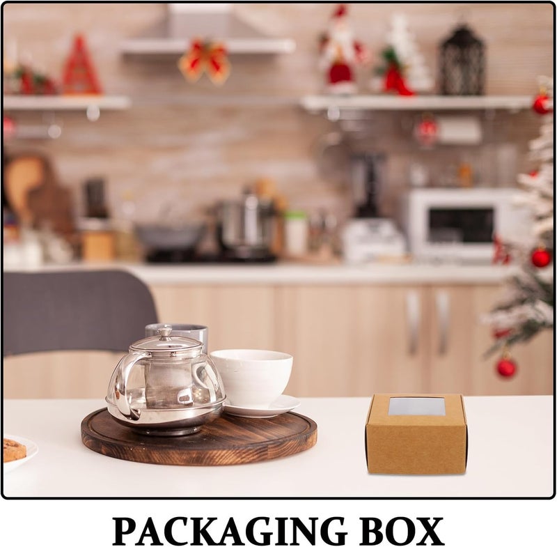 SHOWERORO 50pcs Kraft Paper Treat Boxes with Window 7.5x7.5x4cm Mini Paper Soap and Cookie Packaging Boxes for Party Favors Dessert Storage and Handmade Wrapping - Image 3
