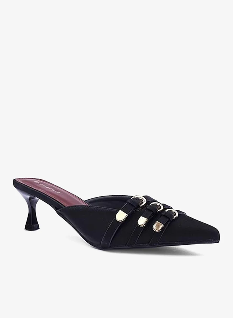 IconStyle Womens metal buckled heeled mules