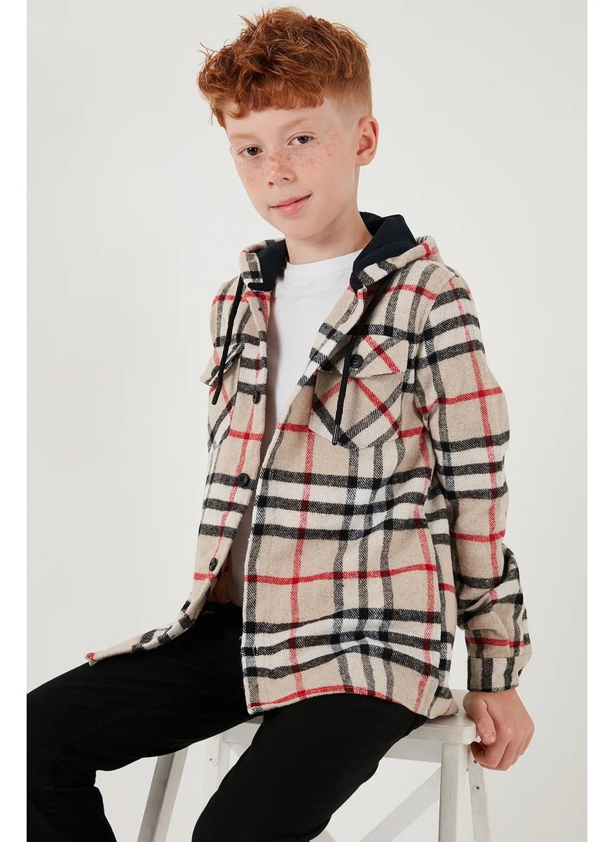 Lela Hooded Double Pocket Plaid Lumberjack Shirt Boy's Shirt Cf25w81786