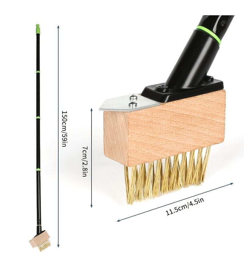 59 Inch 2 In 1 Long Handle Weed Removal Brush Crevice Weeder Wire Brush Scraper For Roof Patio Driveway Masonry Cleaning - Image 1