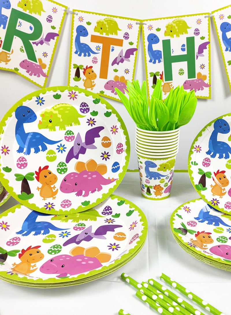 HomarKet 154 PCS Dinosaur Party Supplies - Dino Theme Birthday Party Decoration for Boys Birthday Banner Balloons Disposable Plates Cups Napkins Cutlery Bag Table Cover Tableware Utensils Serves 16 Guests  - Image 4