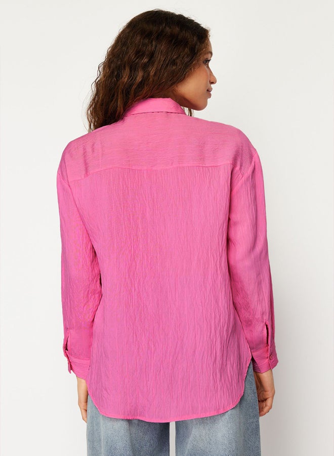 Pink Striped Oversize Wide Fit Textured Woven Shirt TWOSS24GO00051