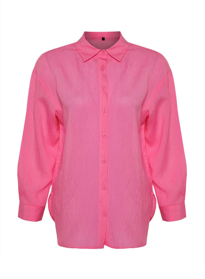 Pink Striped Oversize Wide Fit Textured Woven Shirt TWOSS24GO00051