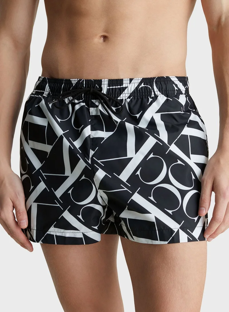CALVIN KLEIN Short Drawstring Monogram Swim Shorts