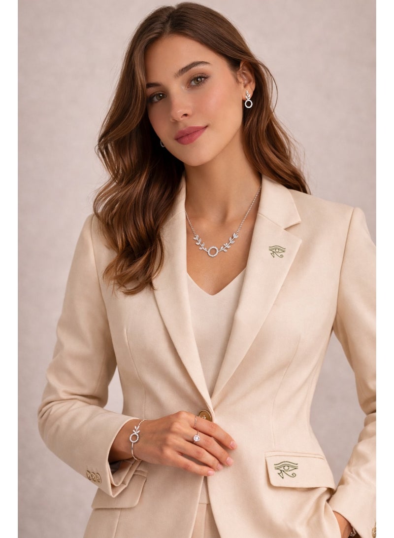 Lavandera Women's Linen Suit, Blazer and Trouser Set, Shrink-Resistant, Gold-Tone Buttons, Business Formal Style, Beige - Image 2
