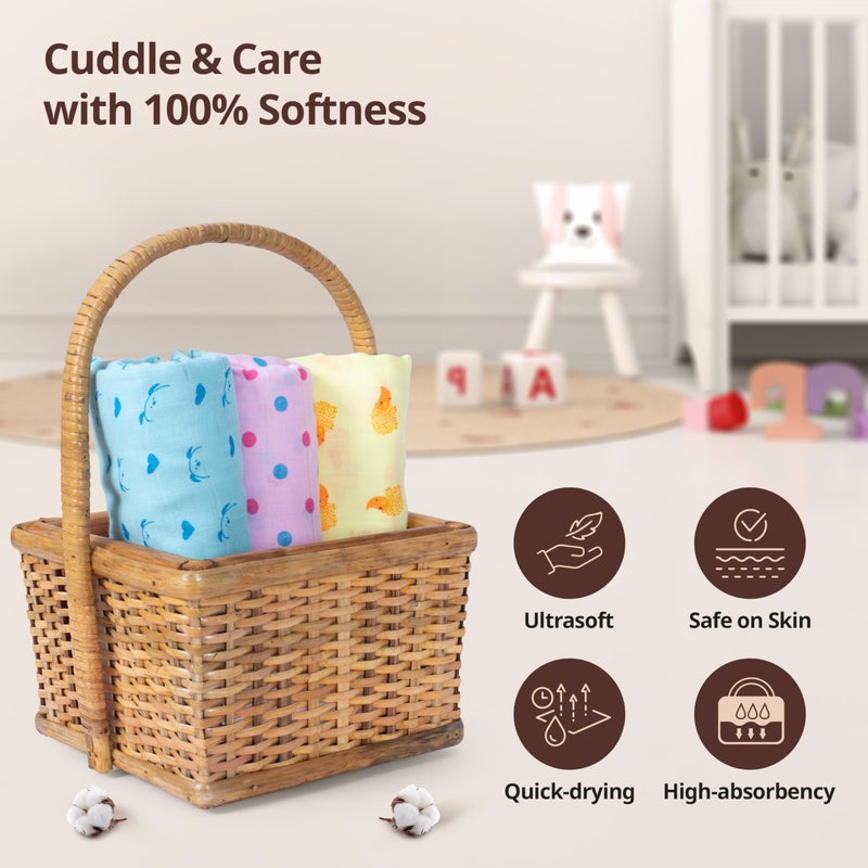 LuvLap 100% Cotton Muslin Baby Swaddle Set, Baby Towel, Size-120cm x 100cm (47"x39"), Dots Hearts Print, 0-18 Month+, Printed Mulmal Muslin Swaddle Wrap for New Born, Pack of 3 - Image 3