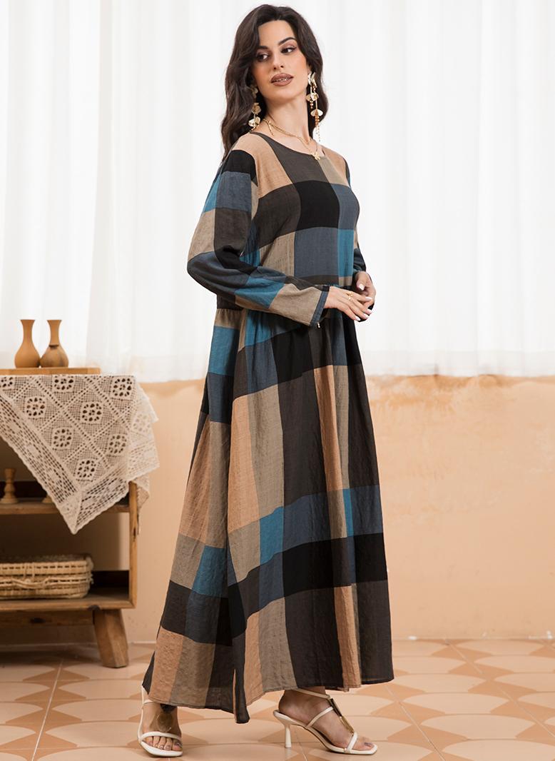 فرايديين كاجول دائري طباعة منقوش مكرمش الربط كم منتظم فساتين طويلة ملون - Image 3