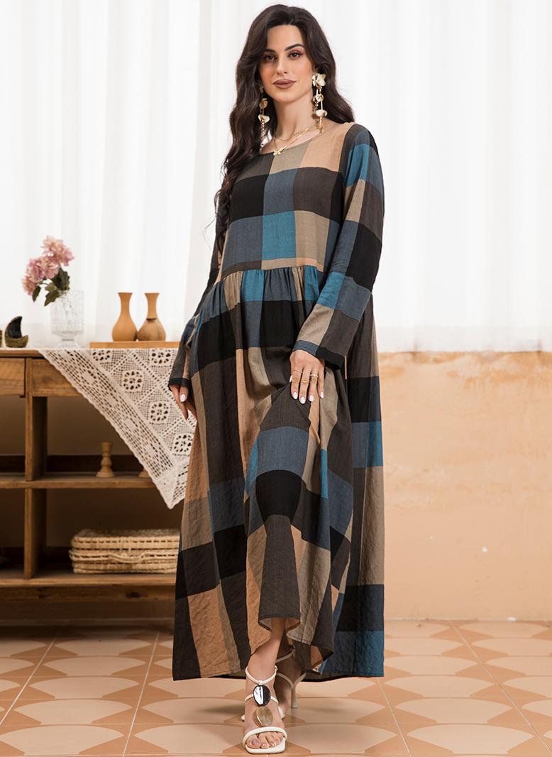 فرايديين كاجول دائري طباعة منقوش مكرمش الربط كم منتظم فساتين طويلة ملون - Image 5