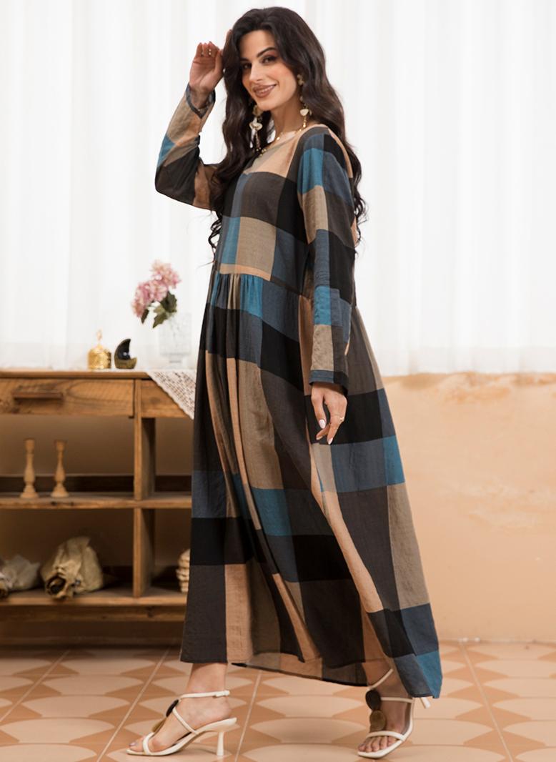 فرايديين كاجول دائري طباعة منقوش مكرمش الربط كم منتظم فساتين طويلة ملون - Image 4