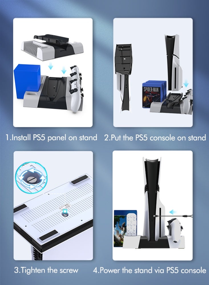 دوبي حامل عمودي لجهاز PS5 مع مروحة تبريد (3 سرعات) وشاحن مزدوج لوحدات التحكم | منظم ألعاب (10 أقراص) | يناسب PS5 قرص/رقمي/سليم/محترف - Image 5