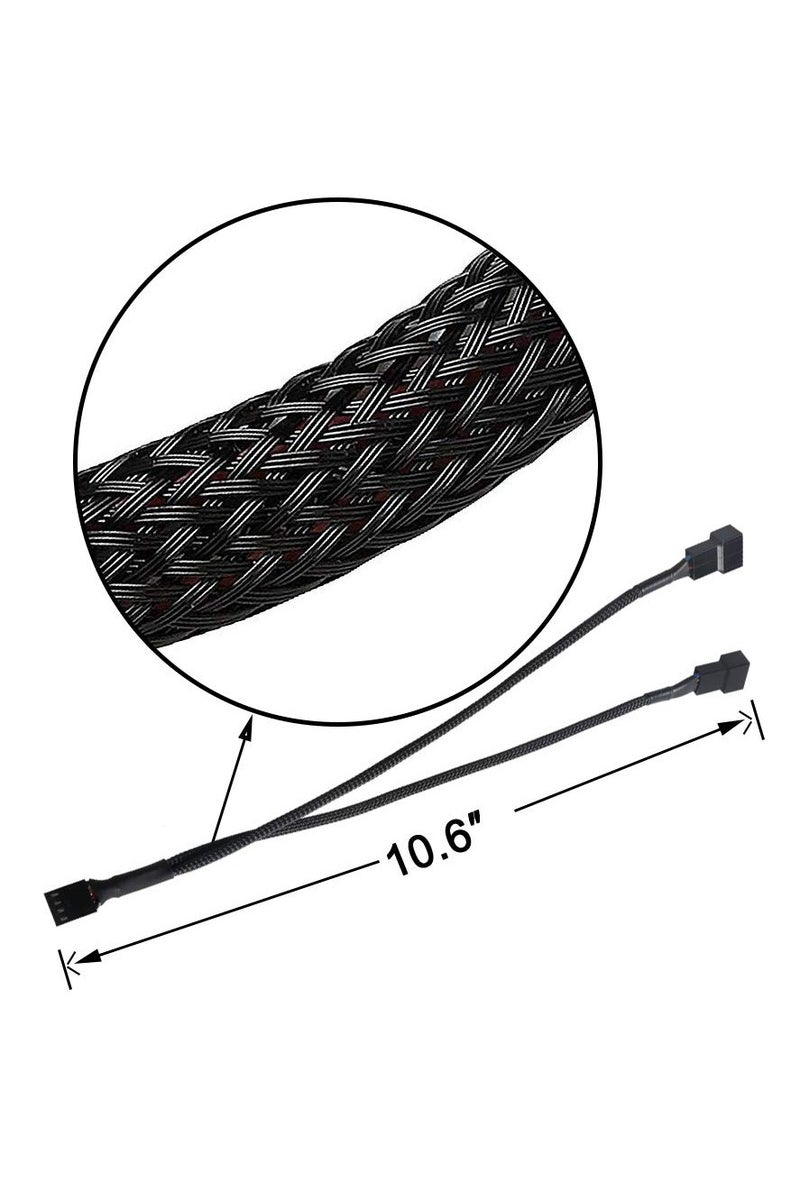 GNAFOTU 2 Pack PWM Fan Splitte Cable,1 to 2 PWM Fan Splitter Compatible with 3 & 4 Pin PC Cooling Fans,10.63 inch,Black - Image 2