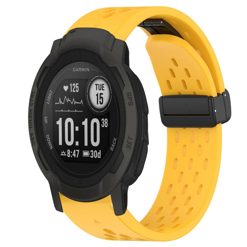 S-TOP For Garmin Instinct 2 Hole Folding Buckle 22mm Silicone Watch Band(Yellow) - Image 1