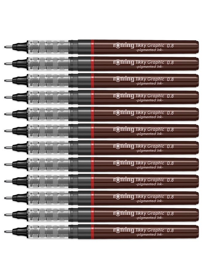 rOtring 0.8mm Line Thickness Tikky Graphic Fineliner Black Pigment Liner | 12 Pieces | Lightfast And Waterproof Ink | Ideal for Long Life Drawings Sketching | Non-Refillable - Image 1
