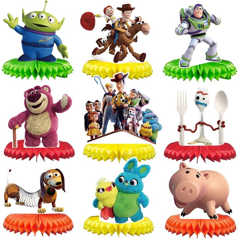 Tihufe For Toy Story Birthday Party Supplies , 9Pcs Honeycomb Centerpieces for Toy Story Party Decorations, Double Sided Table Decorations Centerpieces Party - Image 1