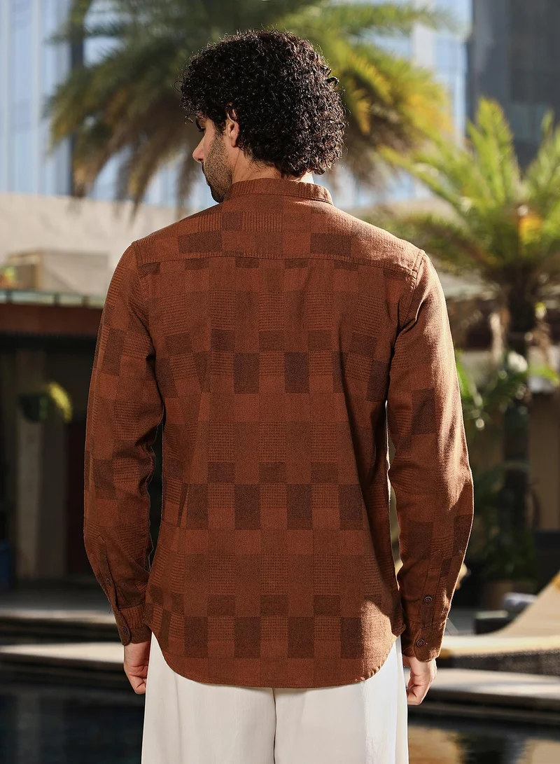 Campus Sutra Men's Russet Brown Mandarin Utility Shirt