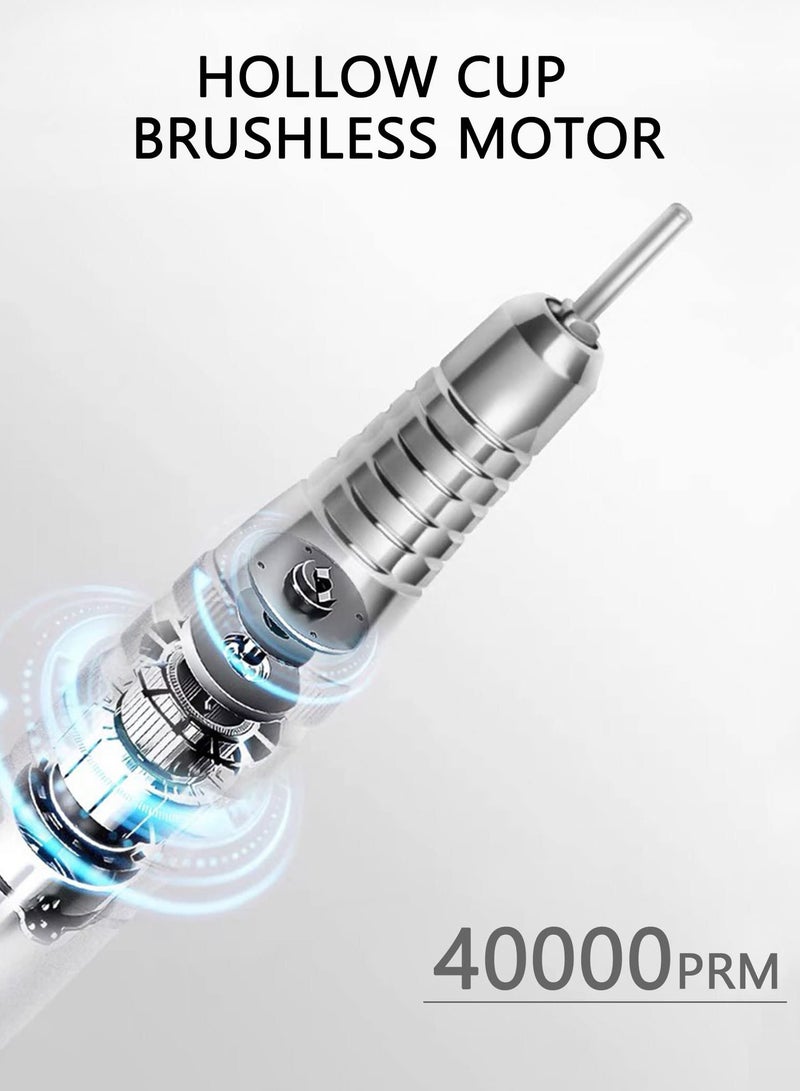 SYOSI Professional Nail Drill Machine & Power Bank 2 in 1 Electric Nail File 40,000RPM Brushless Silent Handle Nail Grinder Manicure Pedicure Kit Rechargeable Nail Drill Kit Nail Drills for Acrylic Nails - Image 4