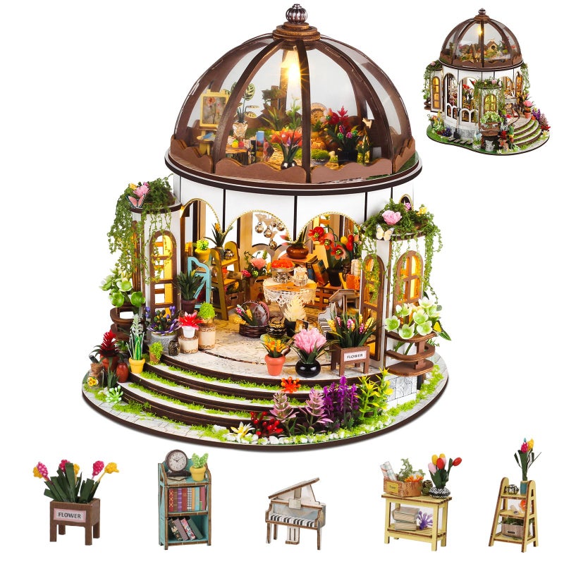 FLYNOVA DIY Miniature House KitGreen Garden Mini House Building Kit with LED FurnitureTiny House Dollhouse Kit for Adults Teen HobbyWooden Craft Mini Model KitPlants Lover Home Decor Birthday Gifts - Image 2