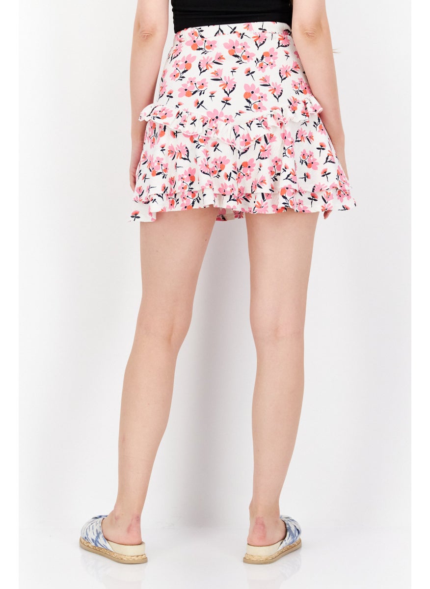 RIVER ISLAND Women Floral Print Mini Skirts, White Combo  - Image 4