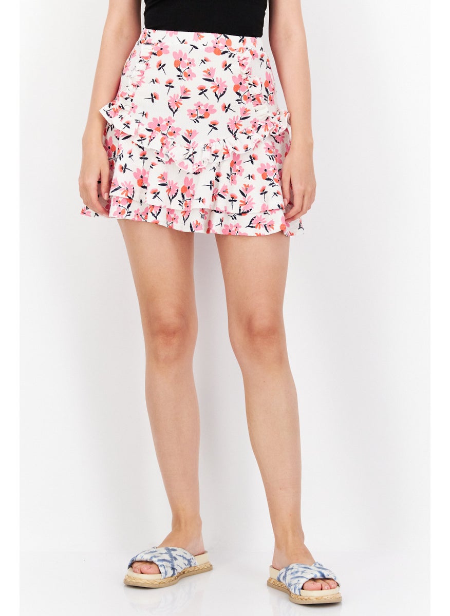 RIVER ISLAND Women Floral Print Mini Skirts, White Combo  - Image 1