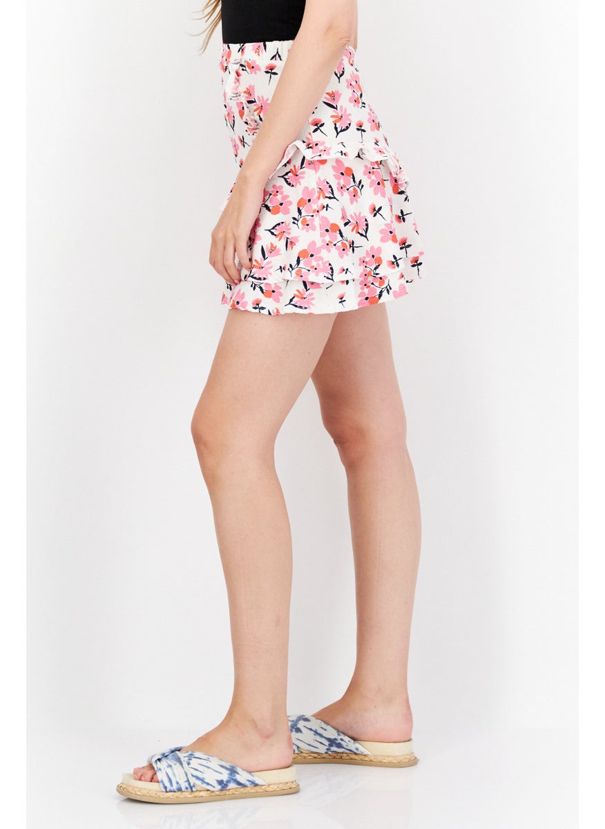 RIVER ISLAND Women Floral Print Mini Skirts, White Combo  - Image 3
