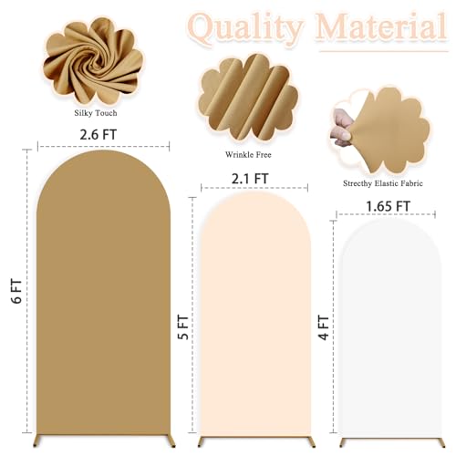 PATYDEST Set of 3 Wedding Arch Cover Brown Arches Backdrop Cover 6FT 5FT 4FT Spandex Backdrop Covers for Balloon Arch Stands Chiara Arched Covers Stretchy Backdrops for Baby Shower Graduation Party Decor - Image 2