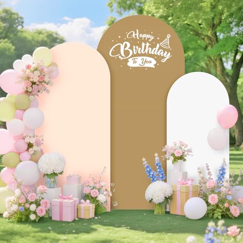 PATYDEST Set of 3 Wedding Arch Cover Brown Arches Backdrop Cover 6FT 5FT 4FT Spandex Backdrop Covers for Balloon Arch Stands Chiara Arched Covers Stretchy Backdrops for Baby Shower Graduation Party Decor - Image 4