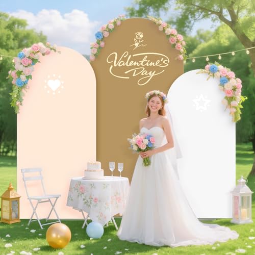 PATYDEST Set of 3 Wedding Arch Cover Brown Arches Backdrop Cover 6FT 5FT 4FT Spandex Backdrop Covers for Balloon Arch Stands Chiara Arched Covers Stretchy Backdrops for Baby Shower Graduation Party Decor - Image 3